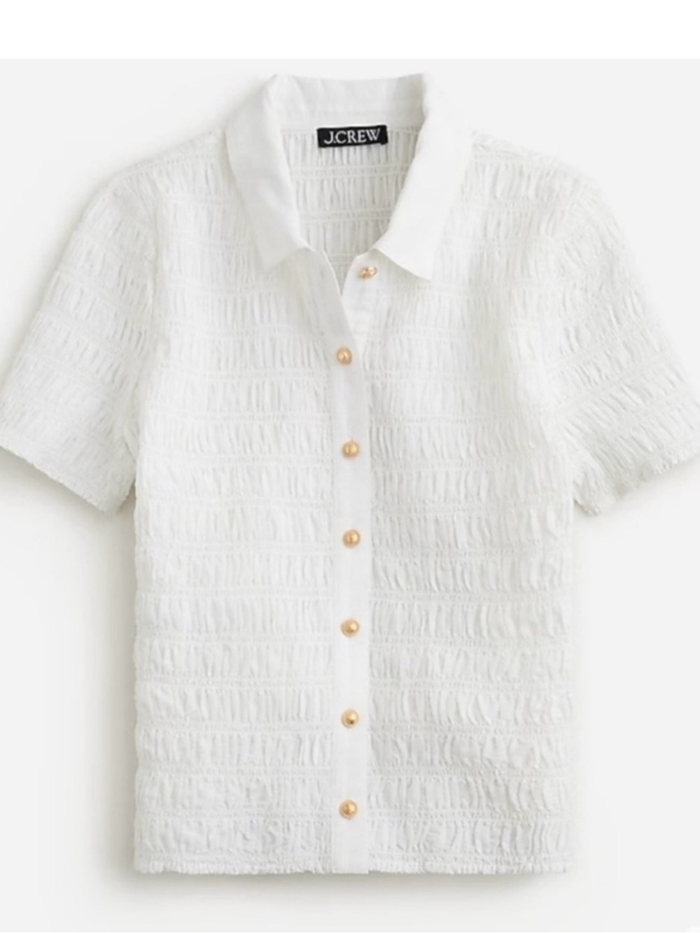 J. Crew White Short-Sleeve Button-Down Shirt with Gold Buttons